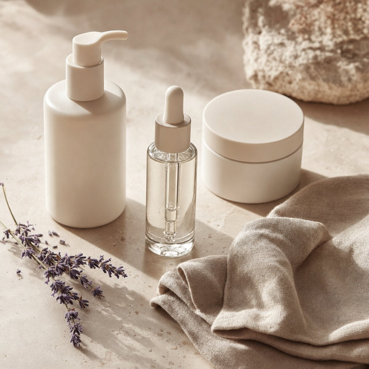Skincare serums beside the mask