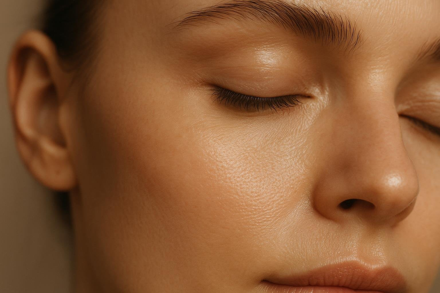 Macro close-up of smooth, luminous skin around the eye