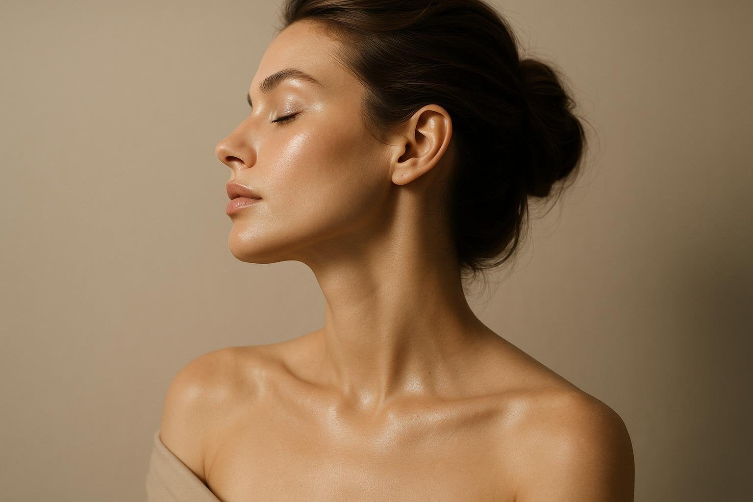 Editorial profile of a graceful neck and decolletage