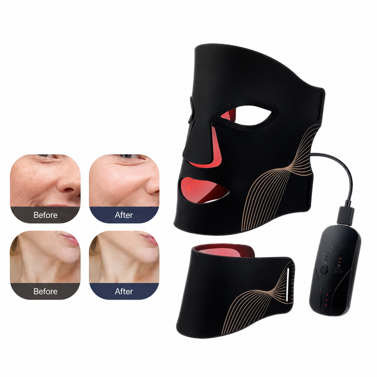 Medical Grade Silicone 7 wevelengths photon LED Mask Face And Neck Red Light Therapy Flexible Facial Mask Repair Skin Wireless Use