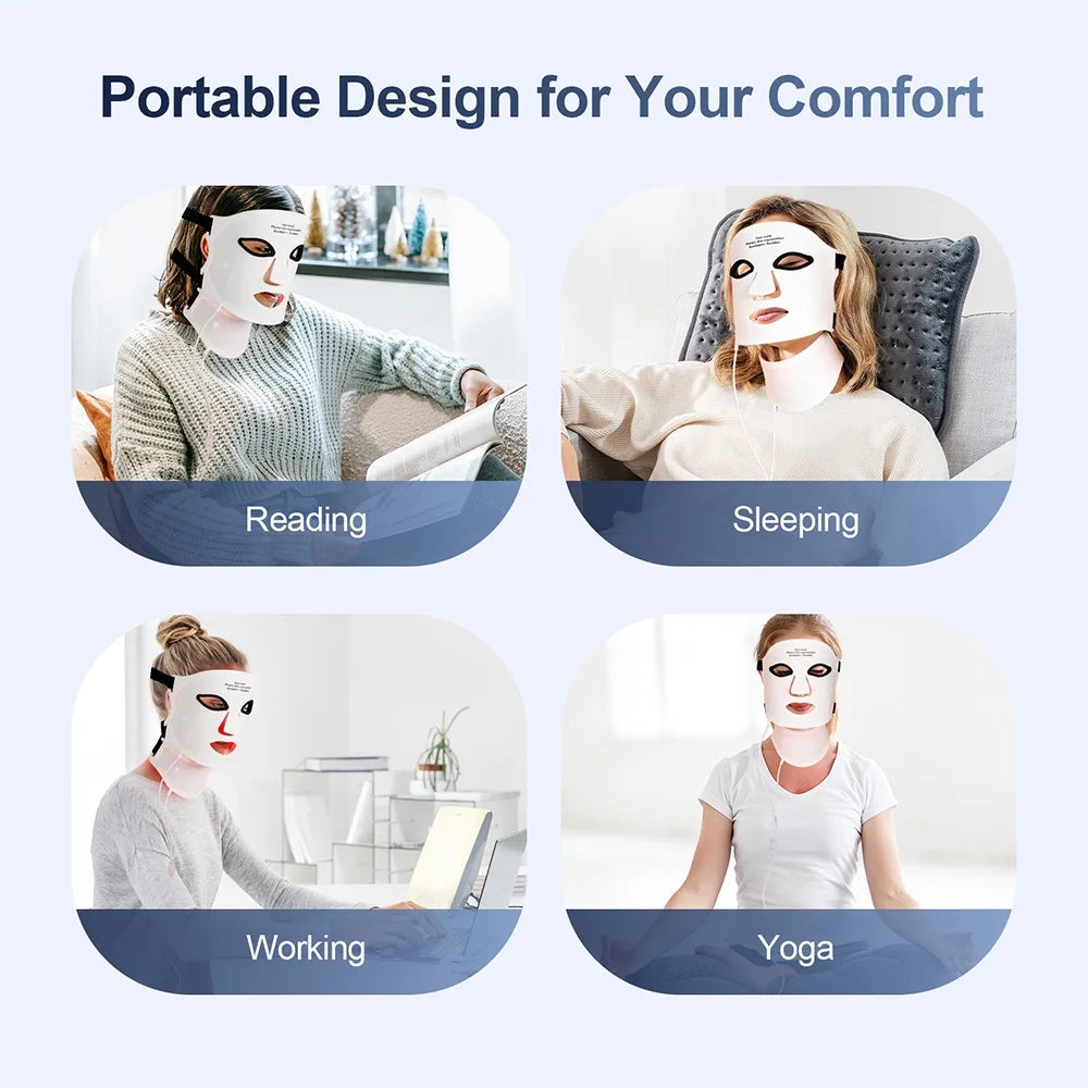 Medical Grade Silicone 7 wevelengths photon LED Mask Face And Neck Red Light Therapy Flexible Facial Mask Repair Skin Wireless Use